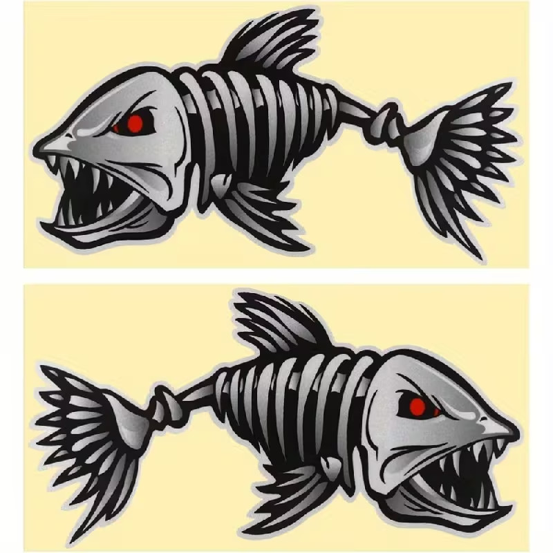 2pcs Waterproof Vinyl Fish Skeleton Decals Stickers for Cars, Boats & more