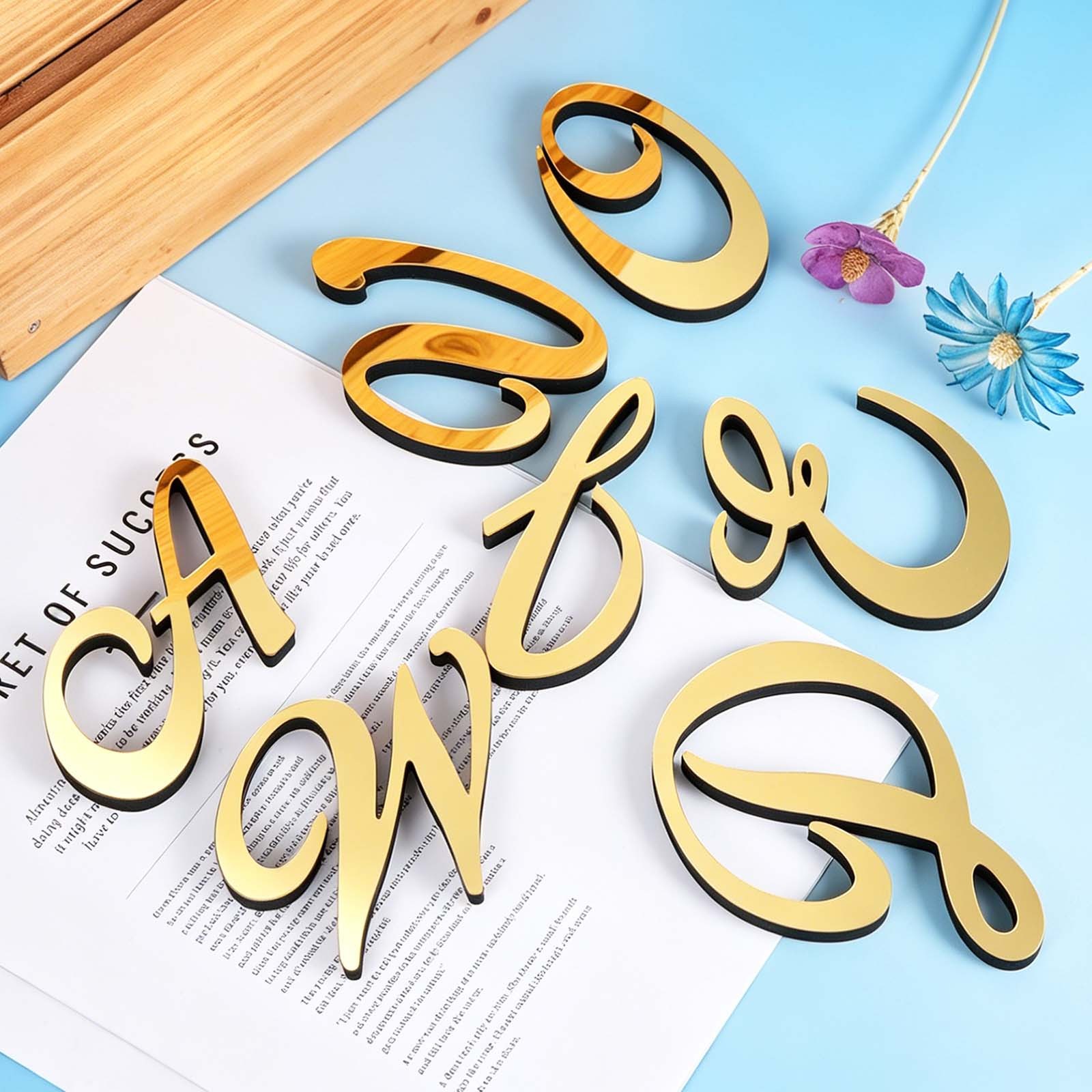 3D Acrylic Alphabet Mirror Wall Sticker Letter F for Home, Light Gold