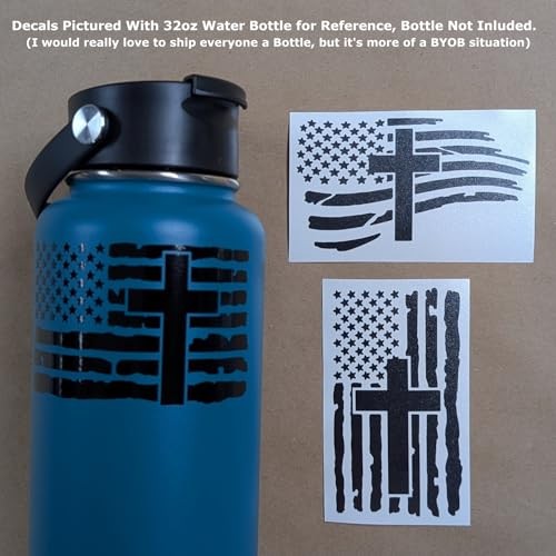 American Flag with Cross Vinyl Decal 3 Pack: Christian Jesus US Small ~4" Black
