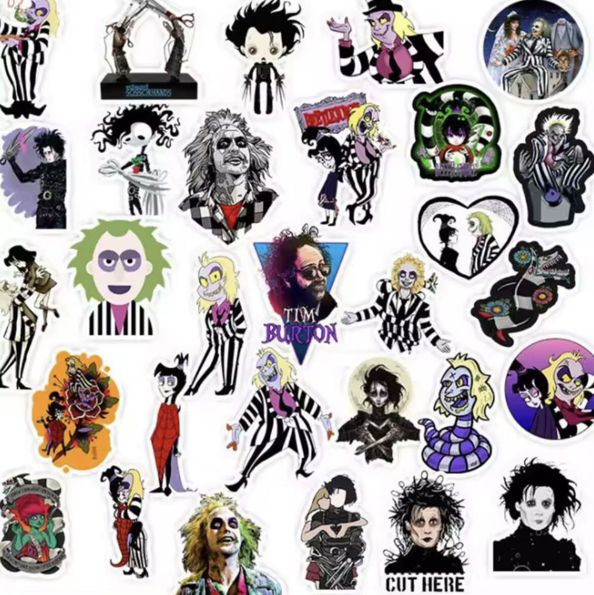 Tim Burton Stickers 50pk Beetlejuice Corpse Bride Mixed Spooky Character Sticker