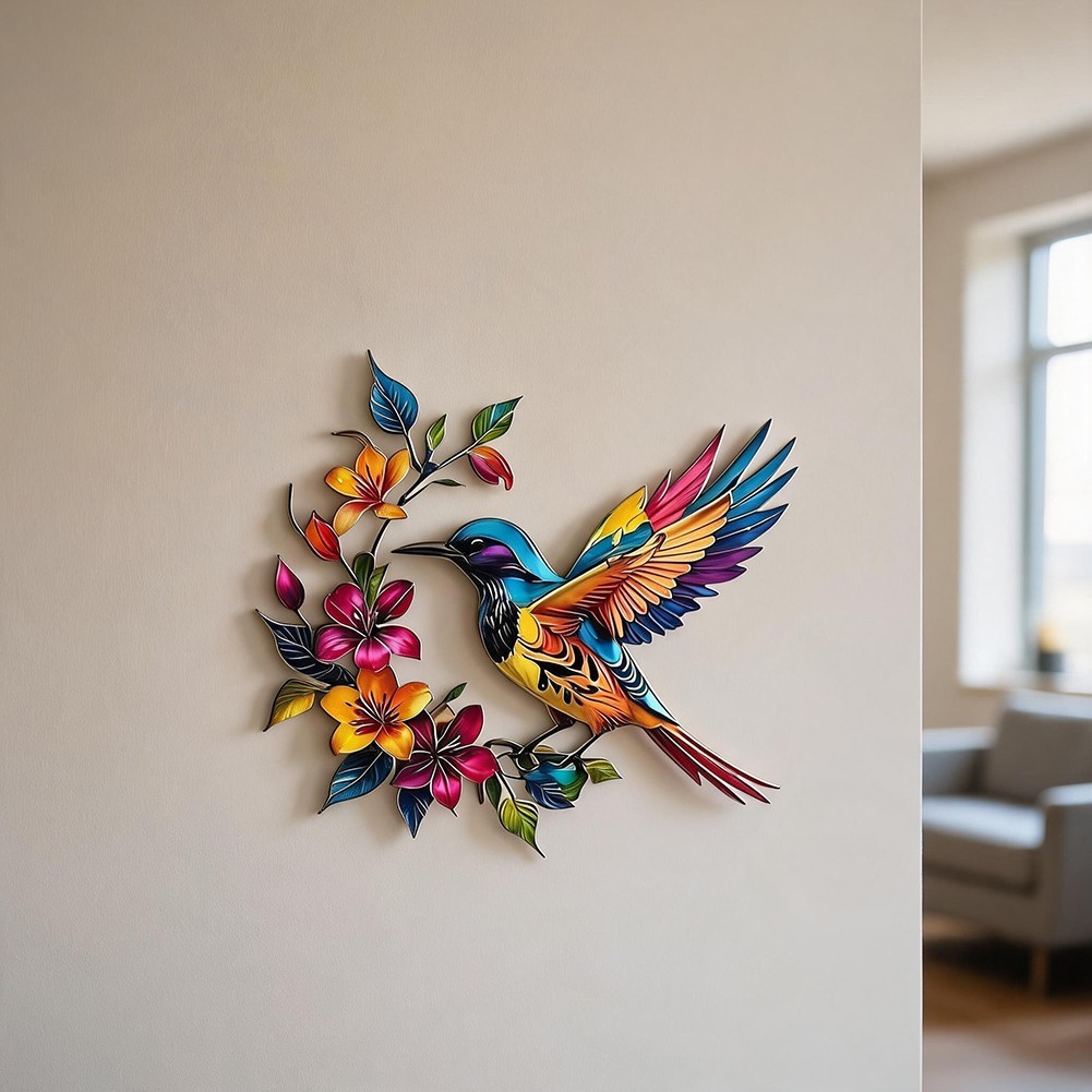 Metal 3D Hummingbird Wall Decor Colorful Design 11.8 x 10.5 Inches Weatherproof