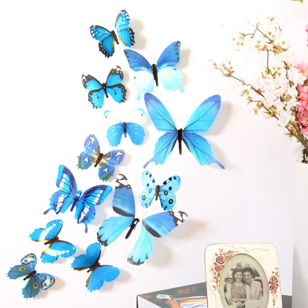 Multi Color 3D Butterfly Wall Stickers Decal 12 pcs Decorations New Free Ship
