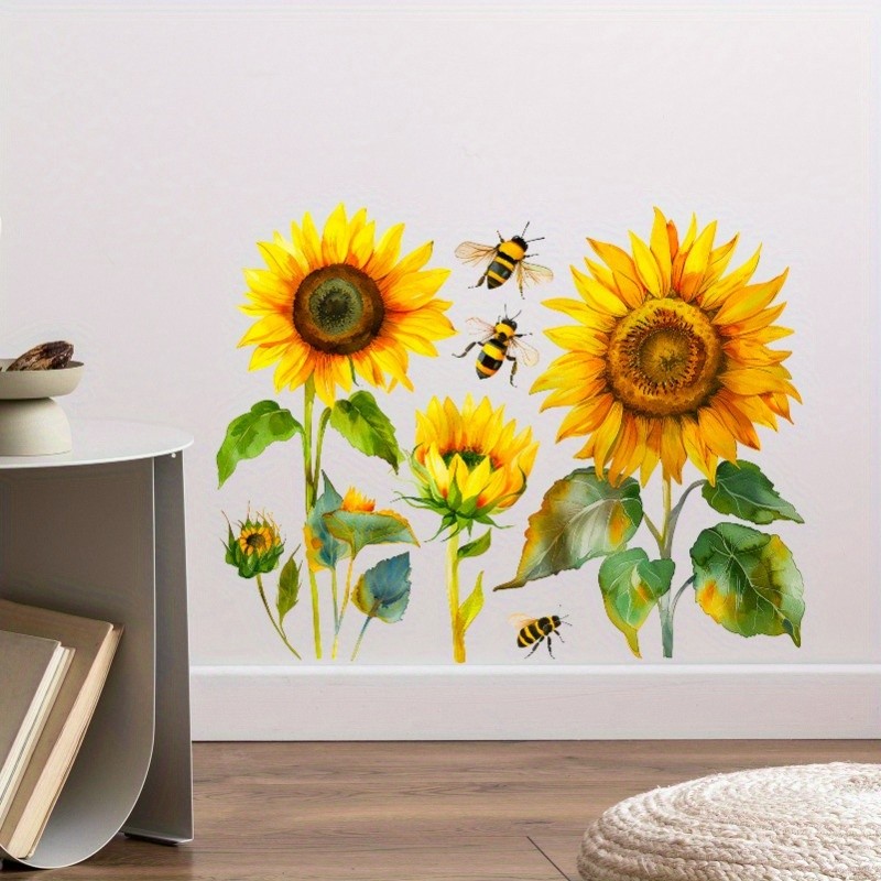 1pc Sunflower and Bee Wall Sticker, PVC Self-Adhesive Sticker