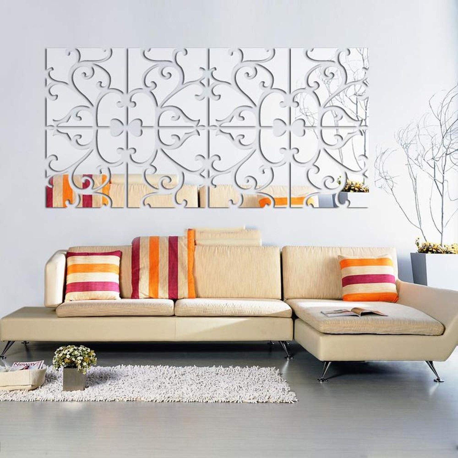 3D Mirror Wall Stickers, Acrylic Square Geometric Pattern DIY Art Decals, Sel…