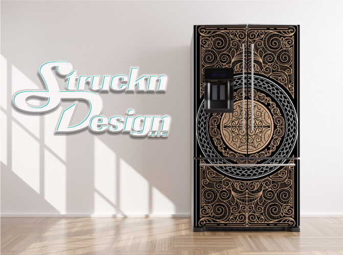 Ornate Design Modern Abstract Gold Fridge Freezer Wrap Side Door Vinyl Decal