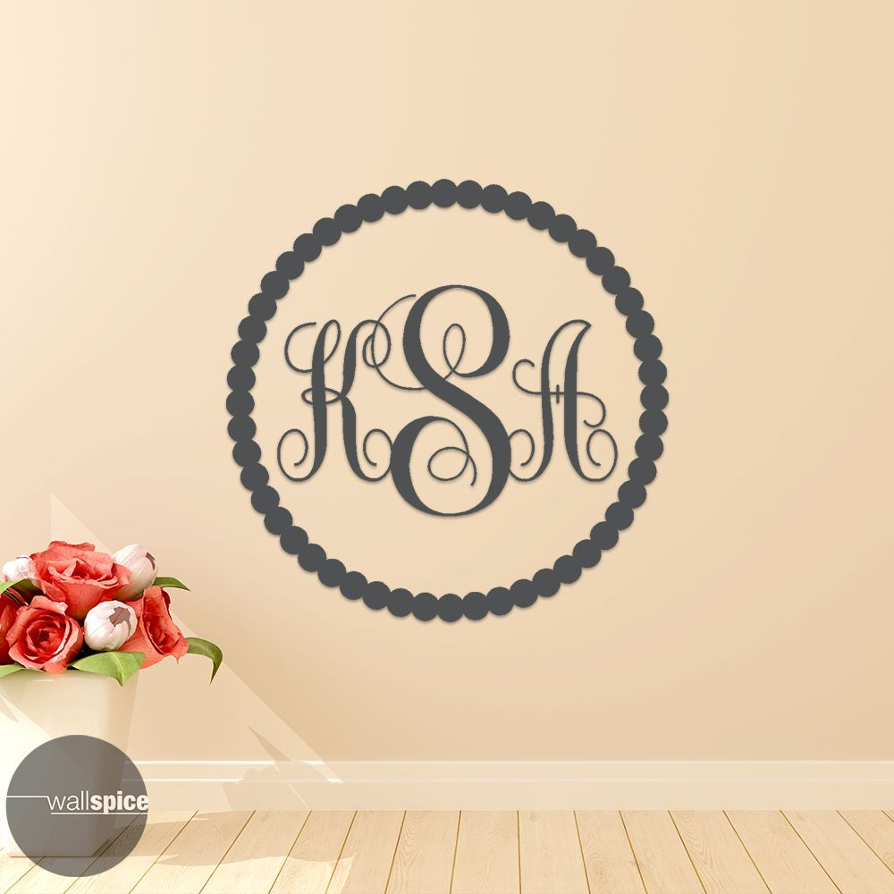 Circular Vine Interlocking Monogram Letters Initials Vinyl Wall Decal Sticker