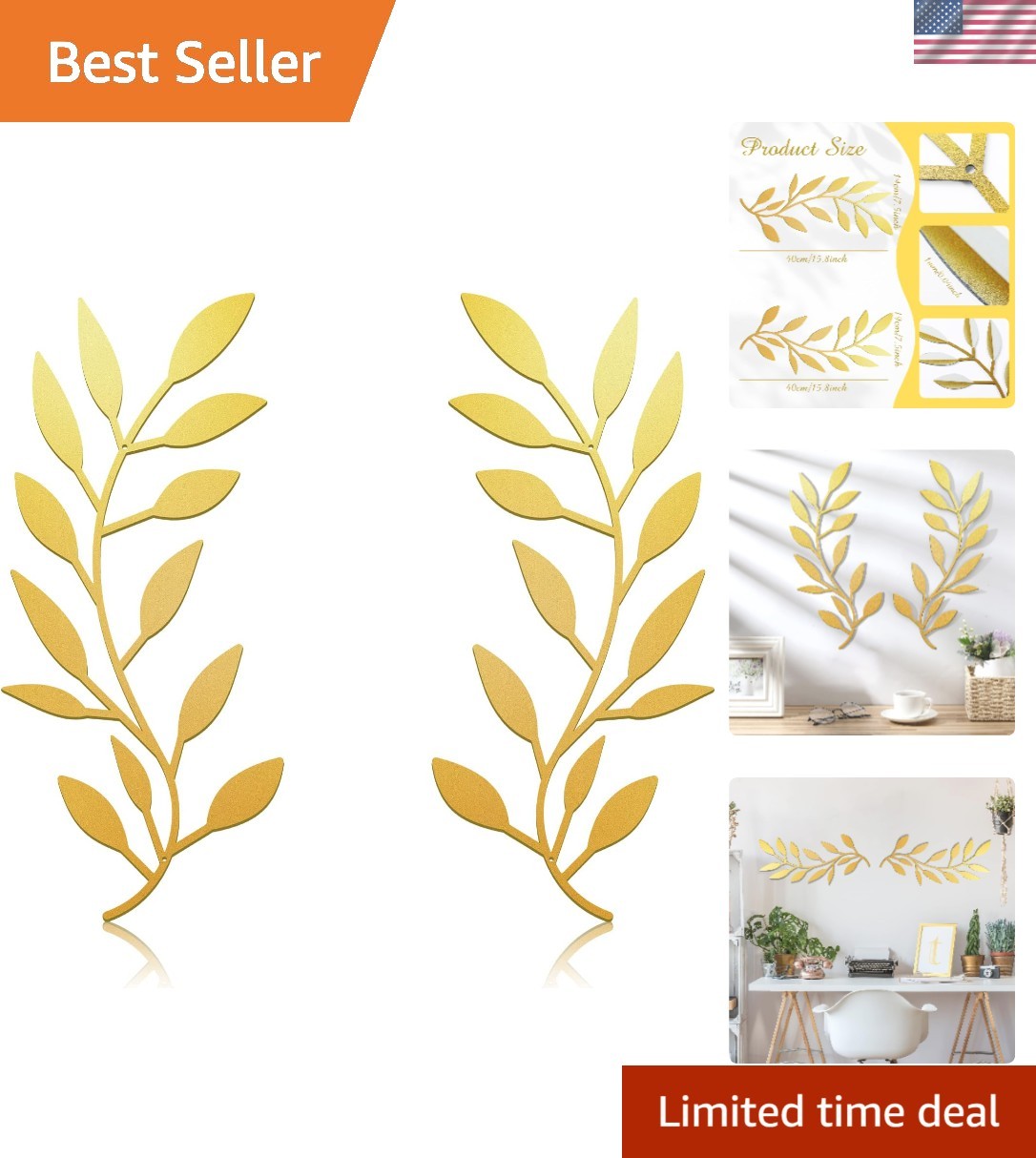 Stunning Gold Leaf Wall Decor Set – Perfect for Bedrooms and Living Areas