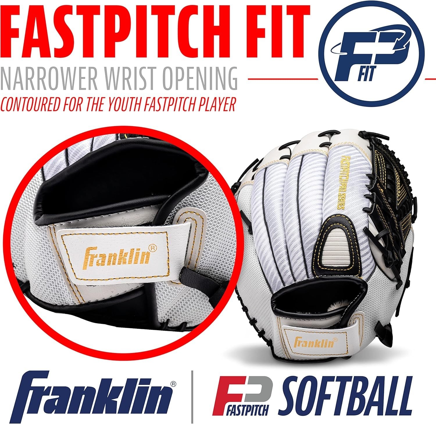 12" White & Gold Softball Glove – Adjustable, Breathable Mesh for All Players