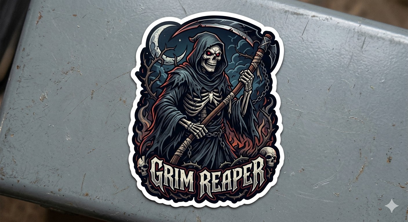 Grim Reaper Decal Sticker Phone Laptop Journal 3 Inches