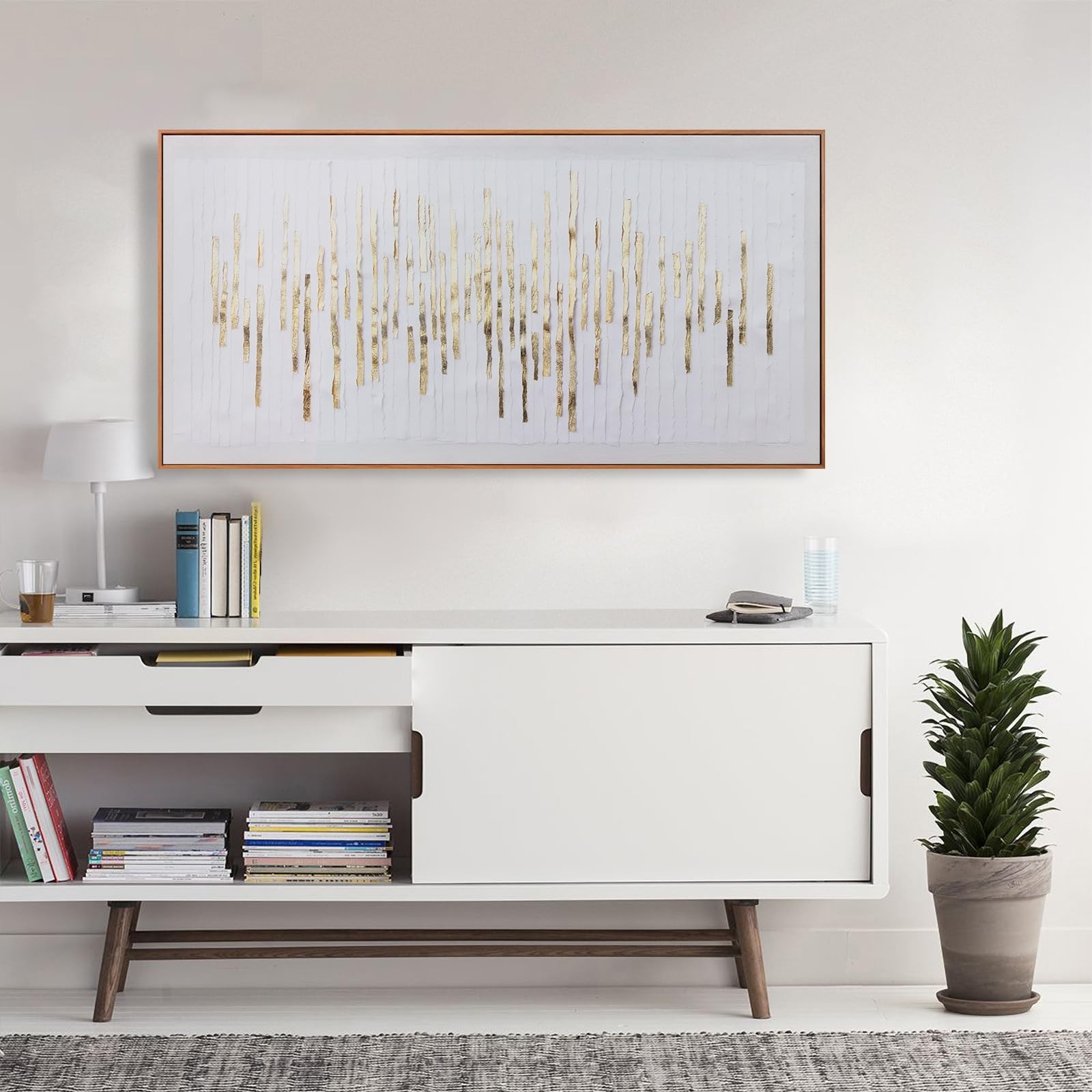 Wall Art Framed Artwork Wall Decor White Background Golden Decoration Golden …