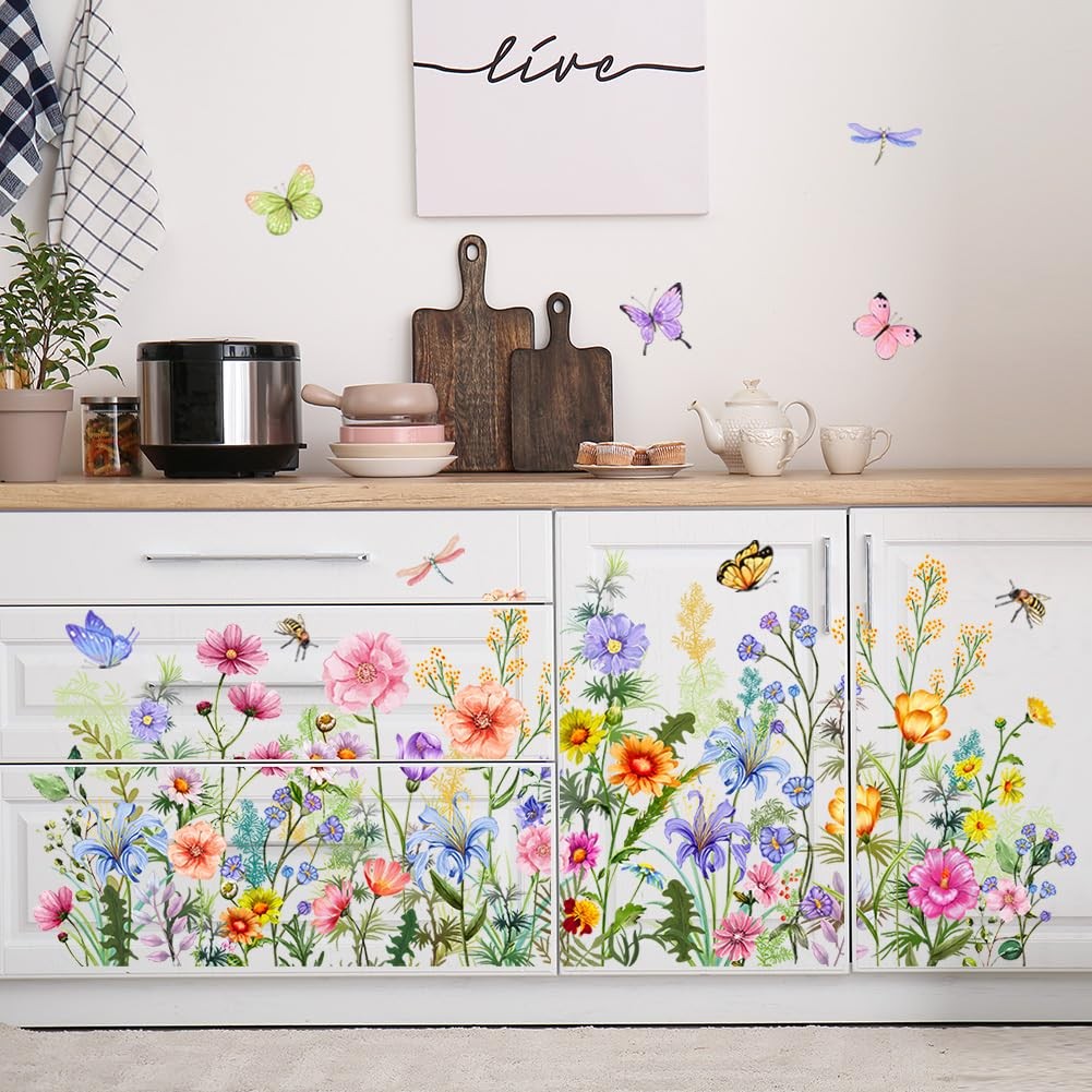 Colorful Floral Wall Decals Wildflowers Flower Wall Stickers Butterfly Green …