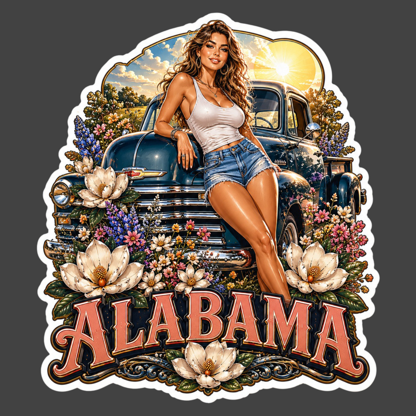 Alabama Sticker Vinyl Decal Pinup Girl Vintage Truck Magnolia Southern
