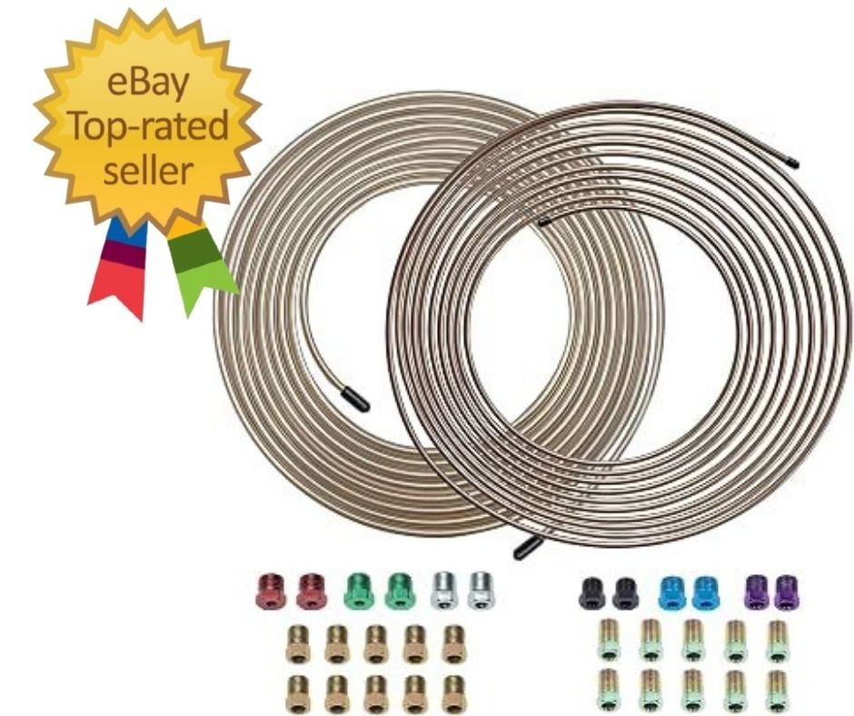 25 ft Copper-Nickel Brake Line Kit – 3/16 & 1/4 Tubing, Rust Proof, Easy Bend Fi