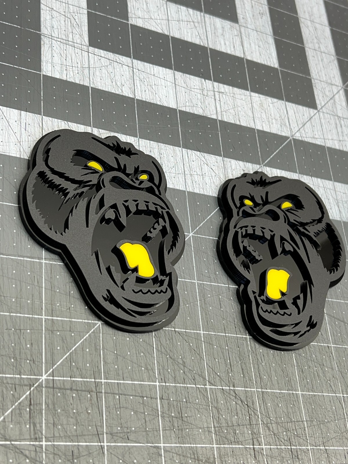 Angry Gorilla Yellow Eye Car Truck Emblem Badge Matte Black/Black Custom PK of 2