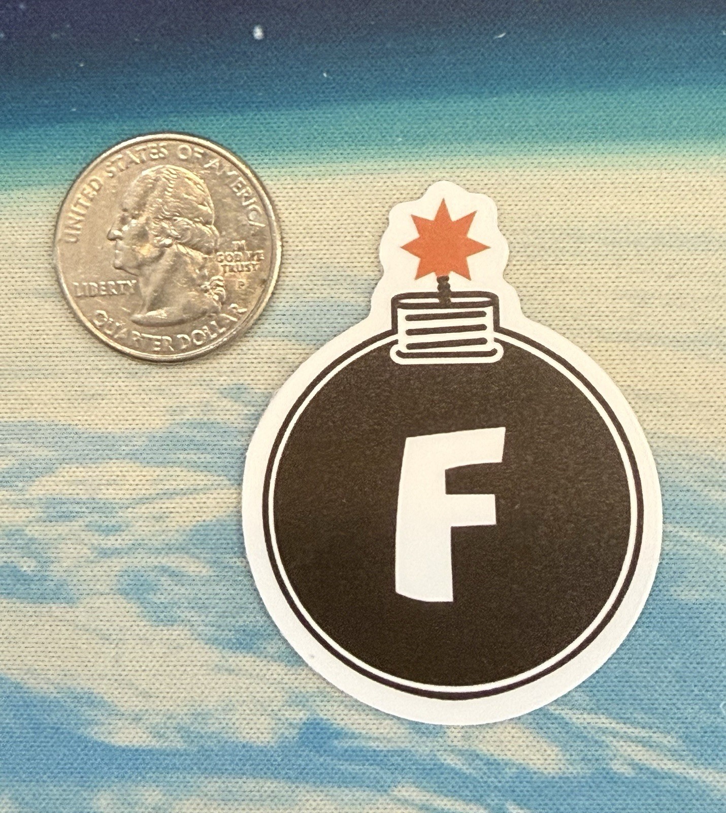 Bomb Icon "F" Novelty Sticker Decal Round Black White Red Wall Window