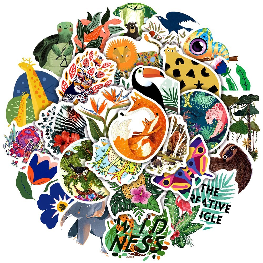 50pcs WILDLIFE Animal Stickers, Water Bottle Laptop No Residue Stickers, #045
