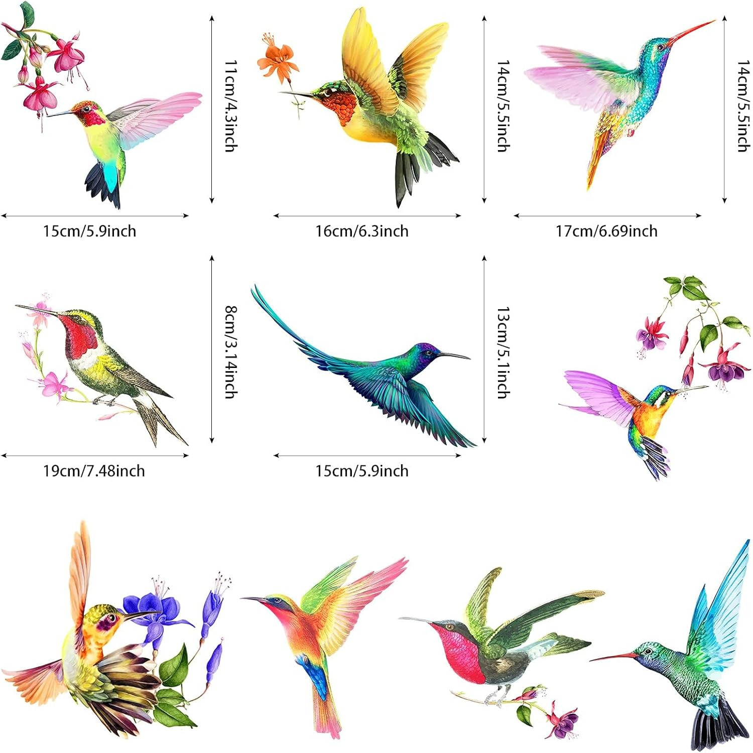 20 Pieces Large Size Hummingbird Window Hummingbird Decals for Window Anti-Colli
