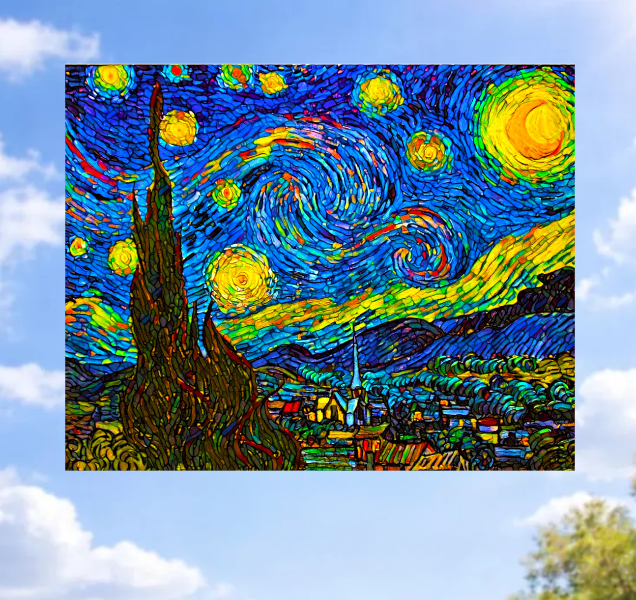 Starry Night Mosaic WINDOW CLING Size 10.2" Repositionable Vinyl