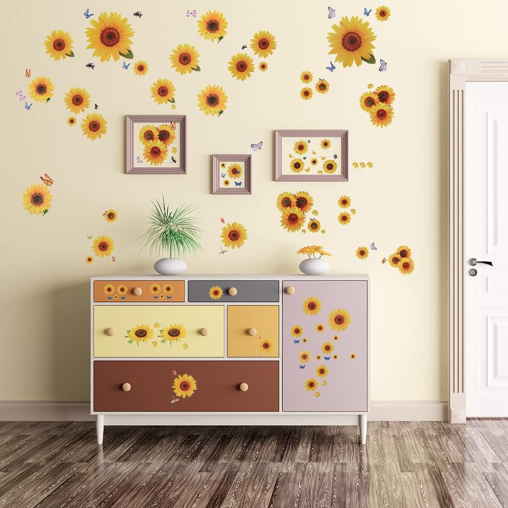 135 Pcs Sunflower Wall Stickers, Removable 3D Waterproof Decorative Decals | 4