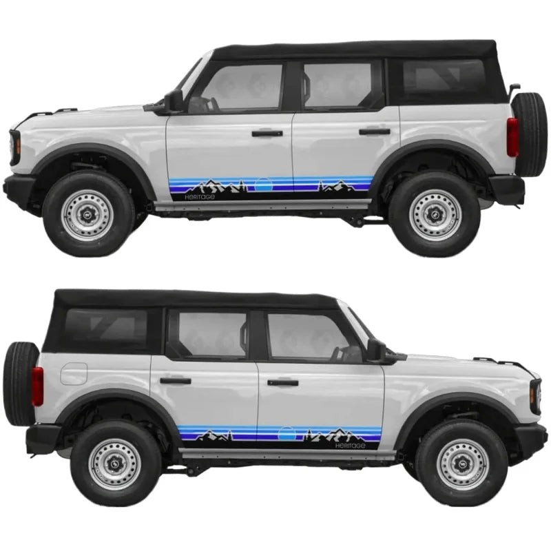 Aftermarket Retro Sunset Mountain Stripe Door Decal for Ford Bronco | Classic Si