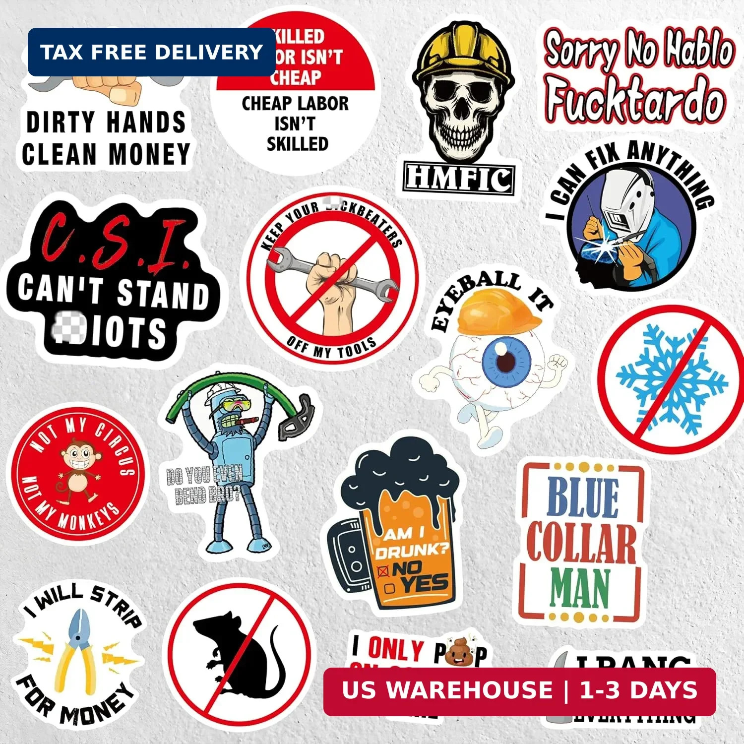 240 PCS Hard Hat Stickers for Adults- Funny,Sarcastic,No Repetition,Blue Collar