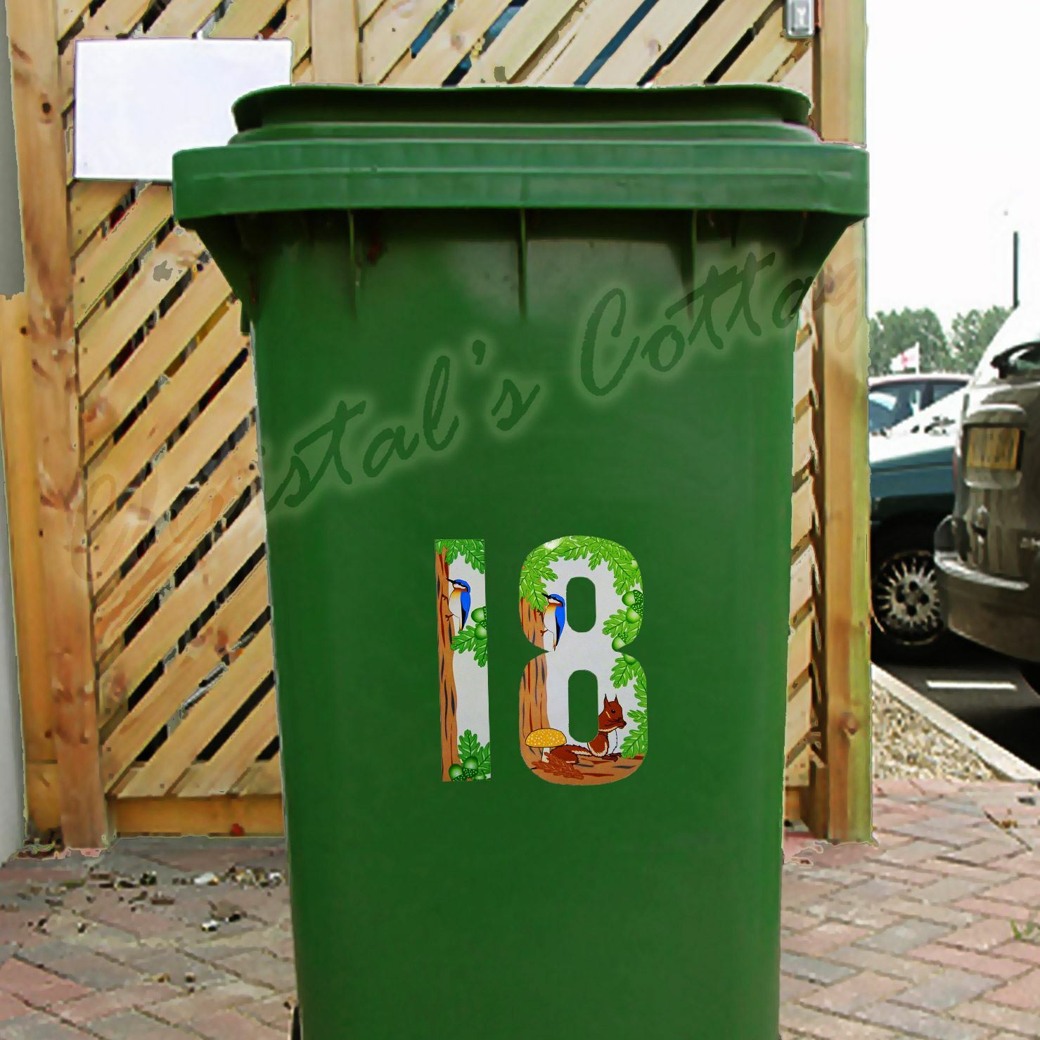 1 NUMBER WATERPROOF STICKER SQUIRREL COLOUR HOUSE NO. GARAGE DOOR BIN CAR WALL