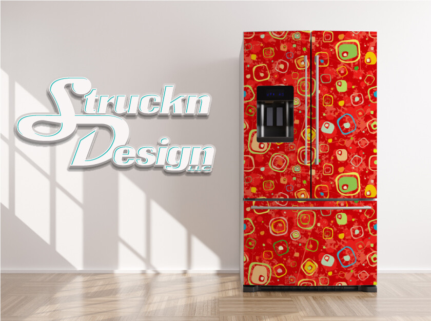 Red Colorful Abstract Retro Shapes Fridge Freezer Wrap Side Door Vinyl Decal