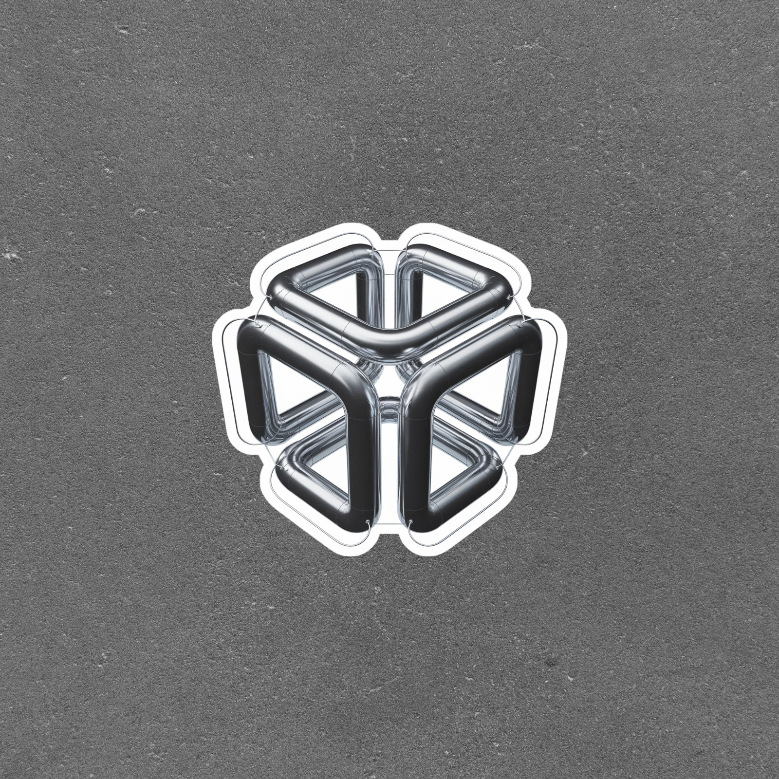 Shiny Silver 3D Cube Optical Illusion Sticker – Mind-Bending Metallic Decal #534