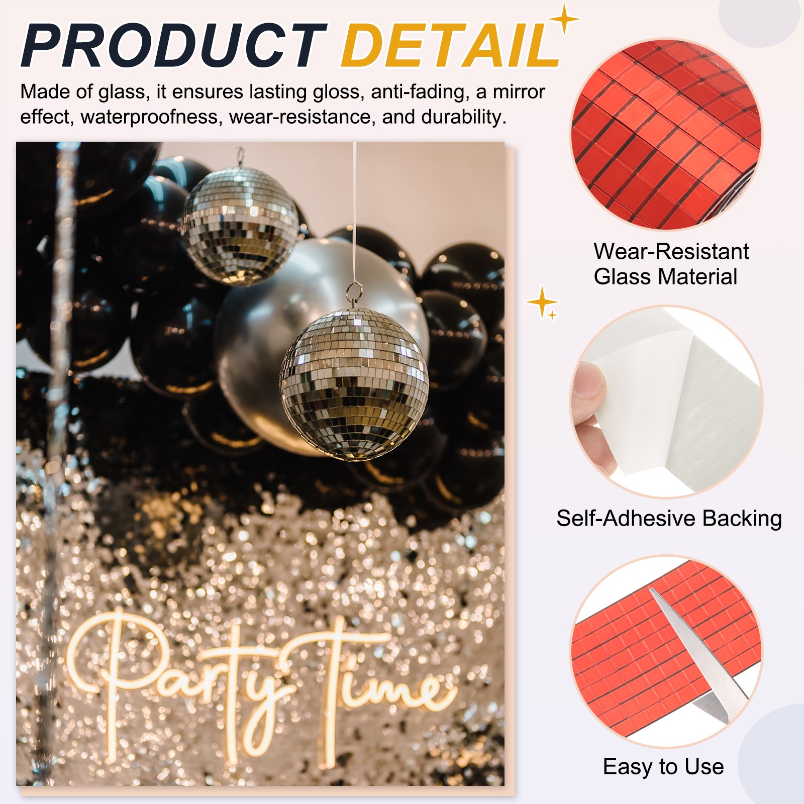 5x5mm Self Adhesive Mirrors Mosaic Tiles, 3200 Pcs Mosaic Sticker, Red