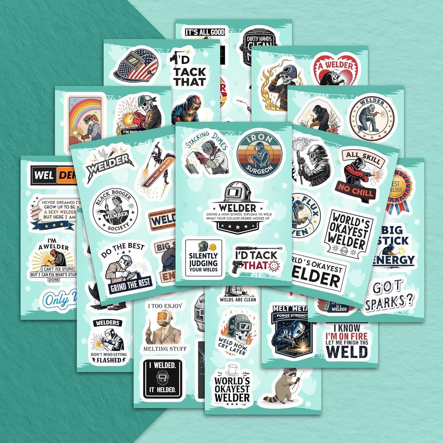 100 Welding Stickers Pack for Helmets, Laptops & Water Bottles – 100 Pcs
