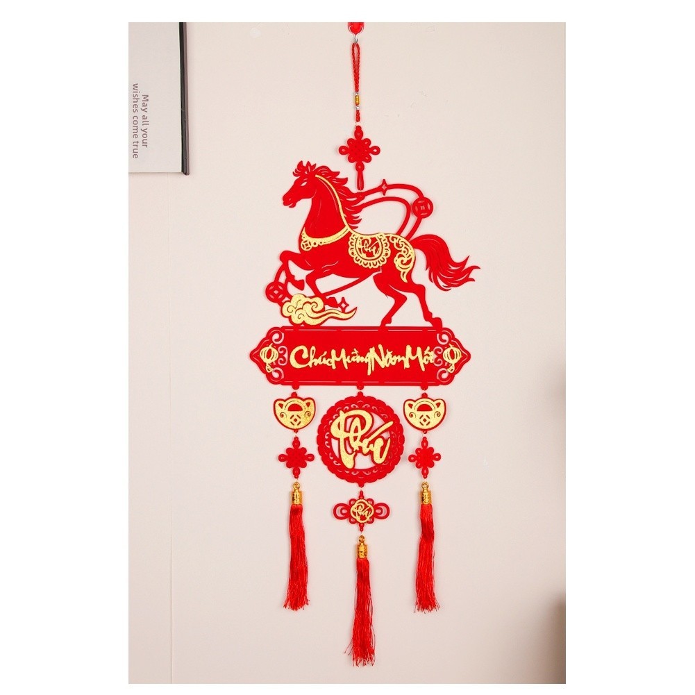 Handcrafted Flocked Fabric Horse Pendant Red for Chinese New Year Celebration