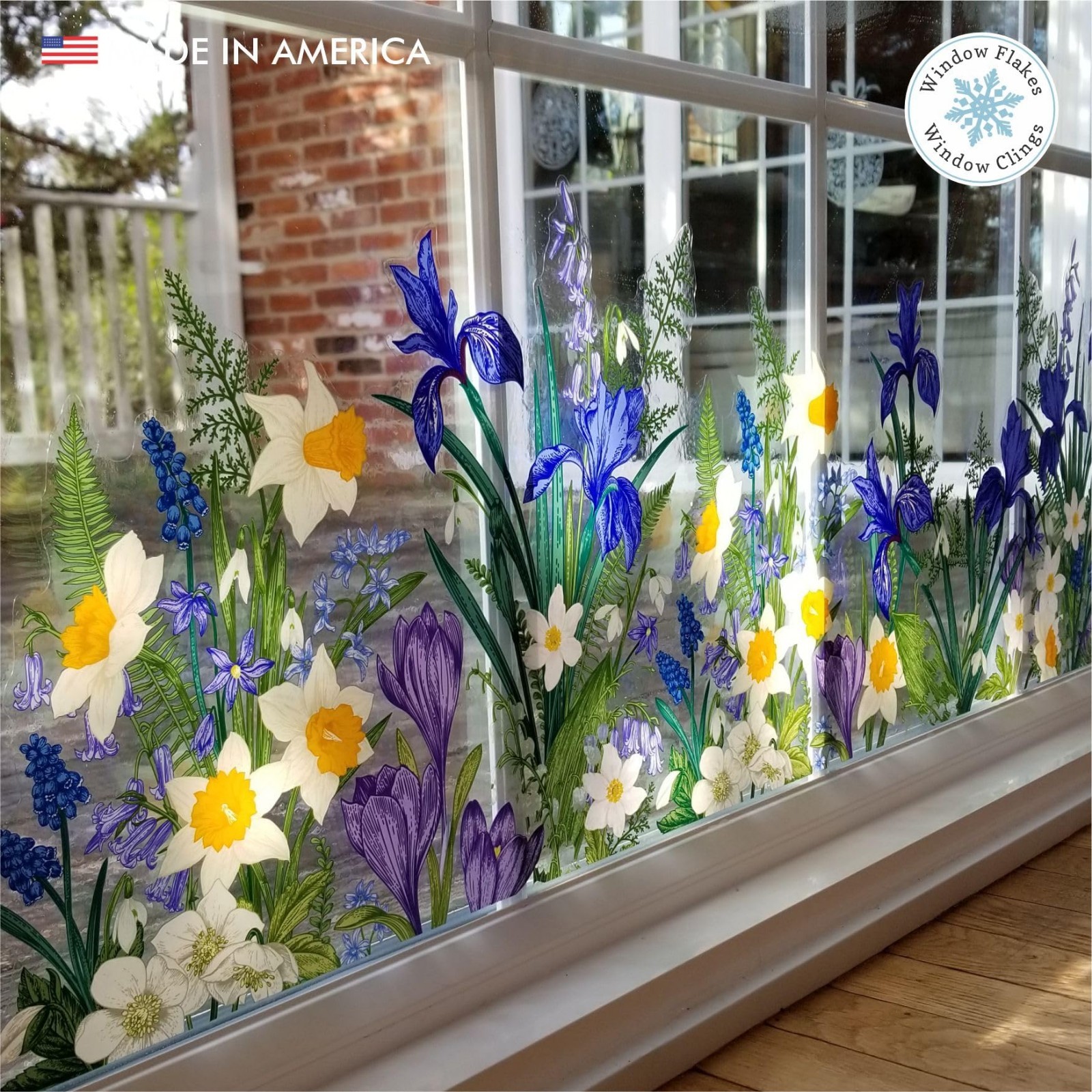 Spring Flower Window Cling Border – Double-Sided Static Decal for Glass – Bird S