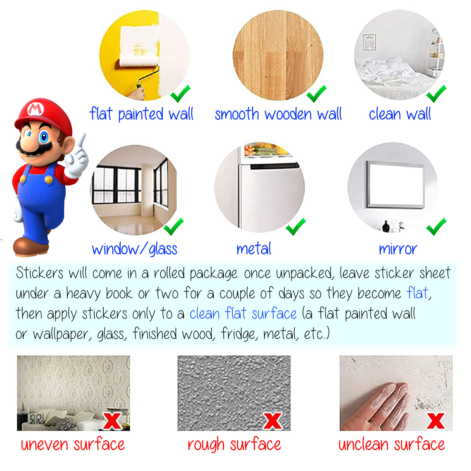 🍄 20 BIG Super Mario Bros Removable Wall Stickers Decal Game Room Decals 🍄