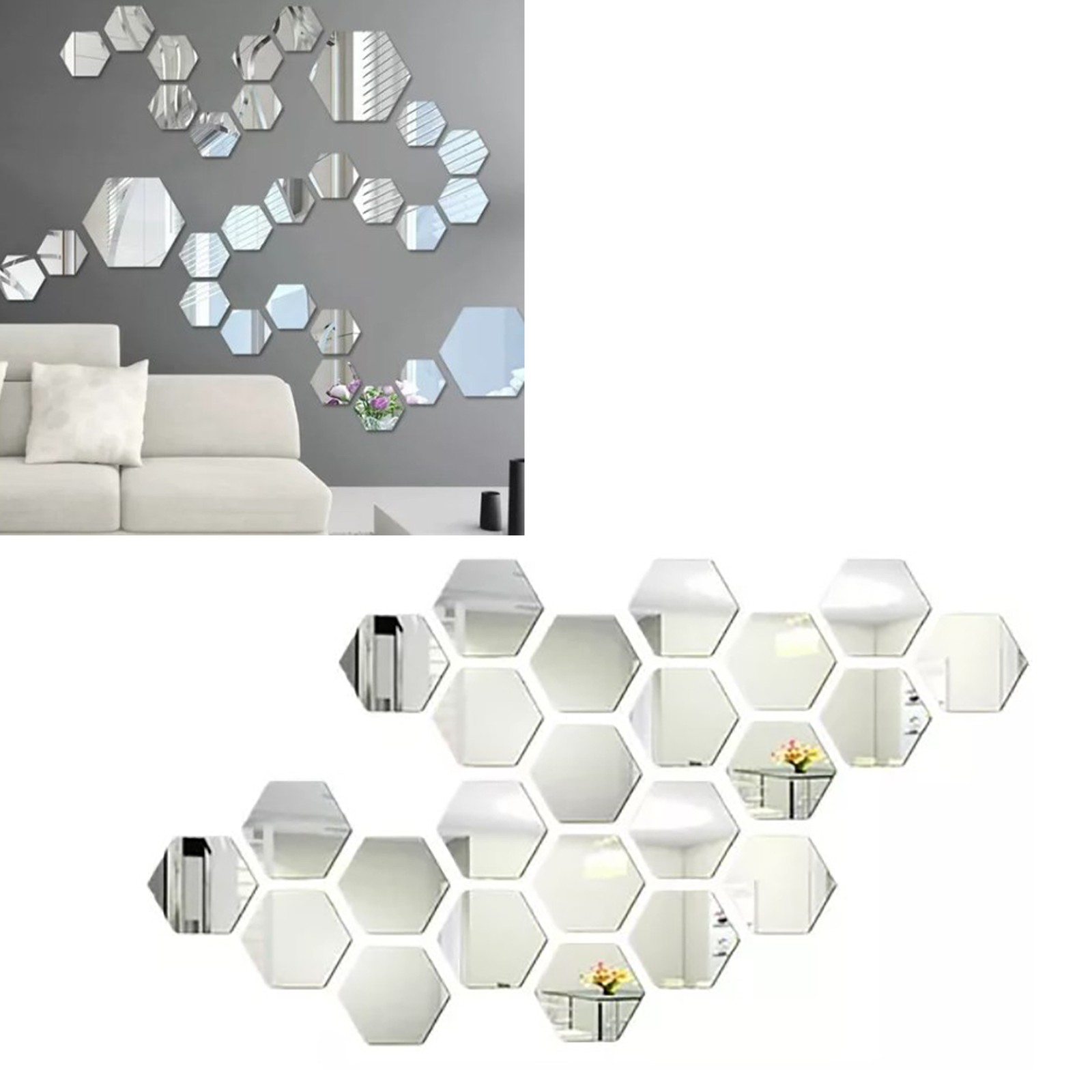 24Pcs Acrylic Mirror Hexagon Wall Sticker Art DIY Decorative for Home Bedroom