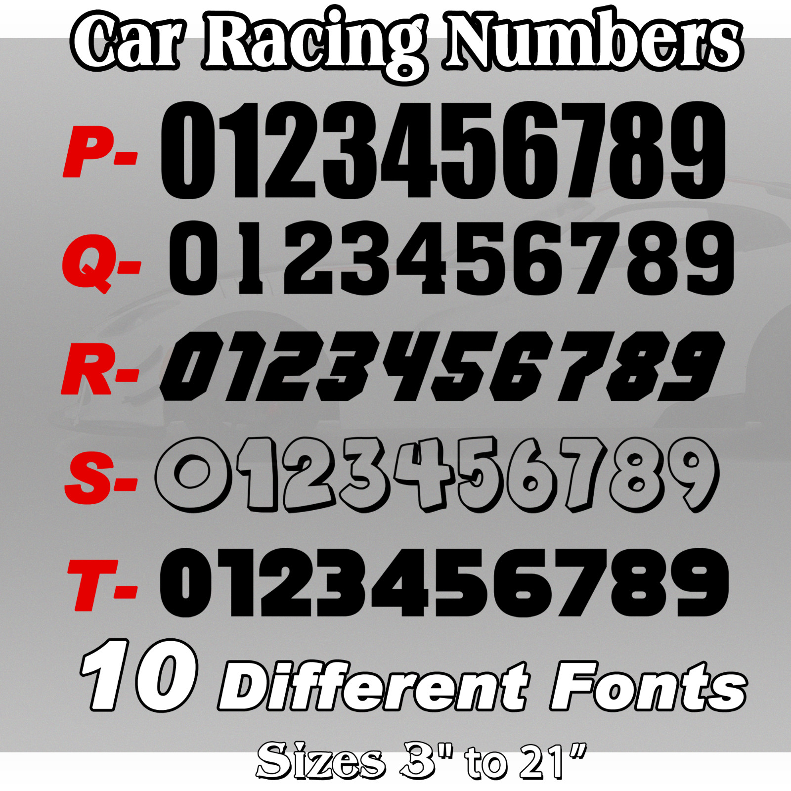 2 pack Racing Car numbers die-cut decal circle door custom number rally sport V7