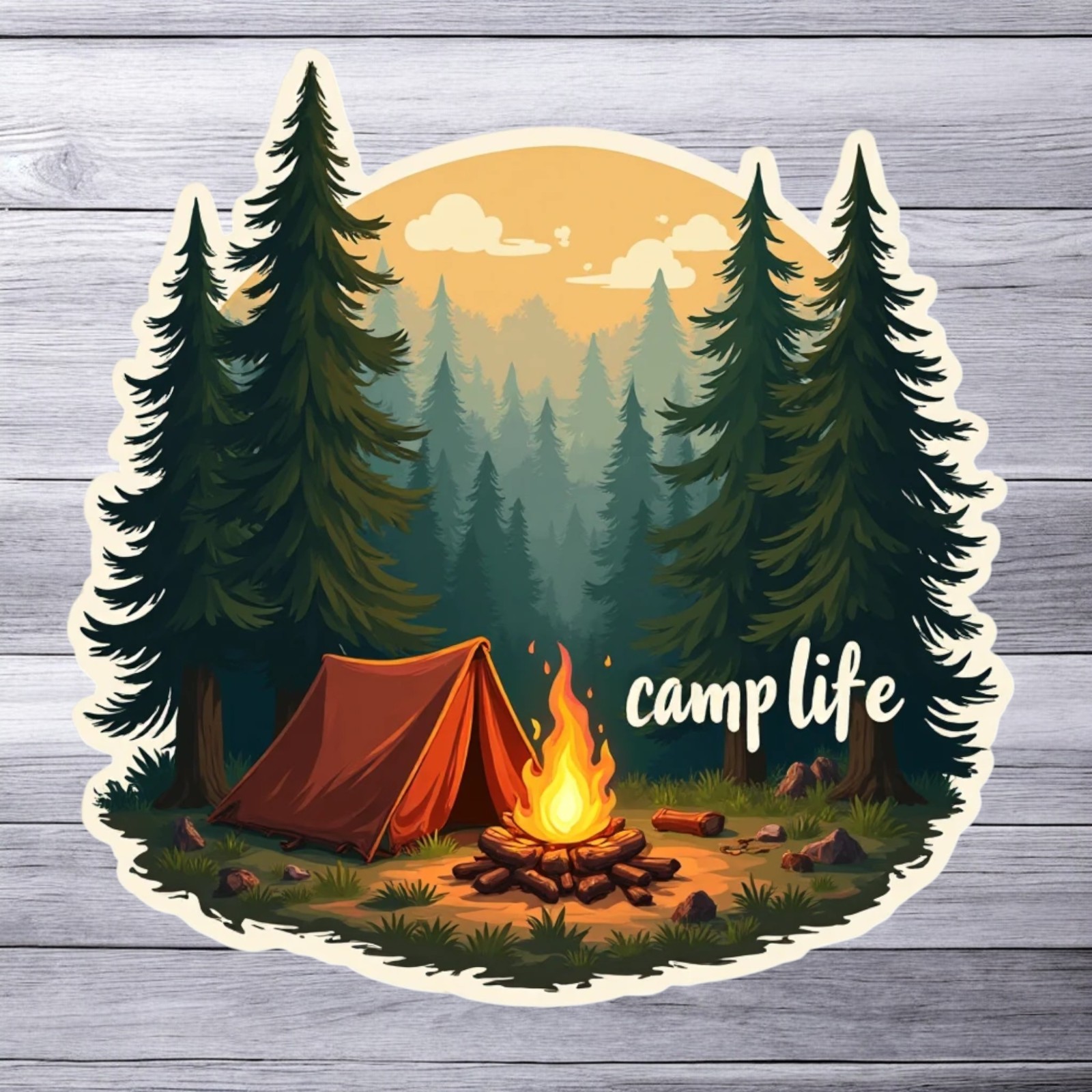 Camping sticker vinyl decal tent camp life forest adventure outdoor