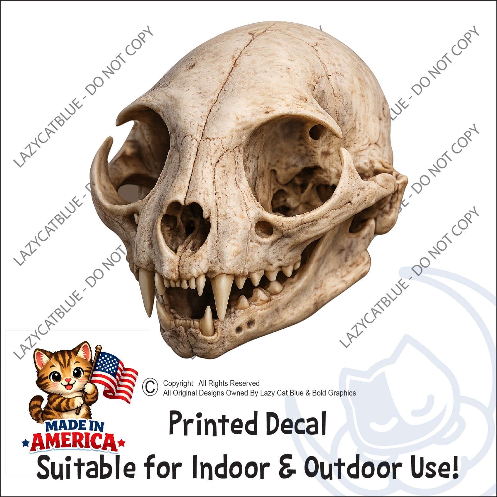 Cat Skull Decal Sticker Realistic Skeleton Bones Goth Oddities Feline Vet RVT