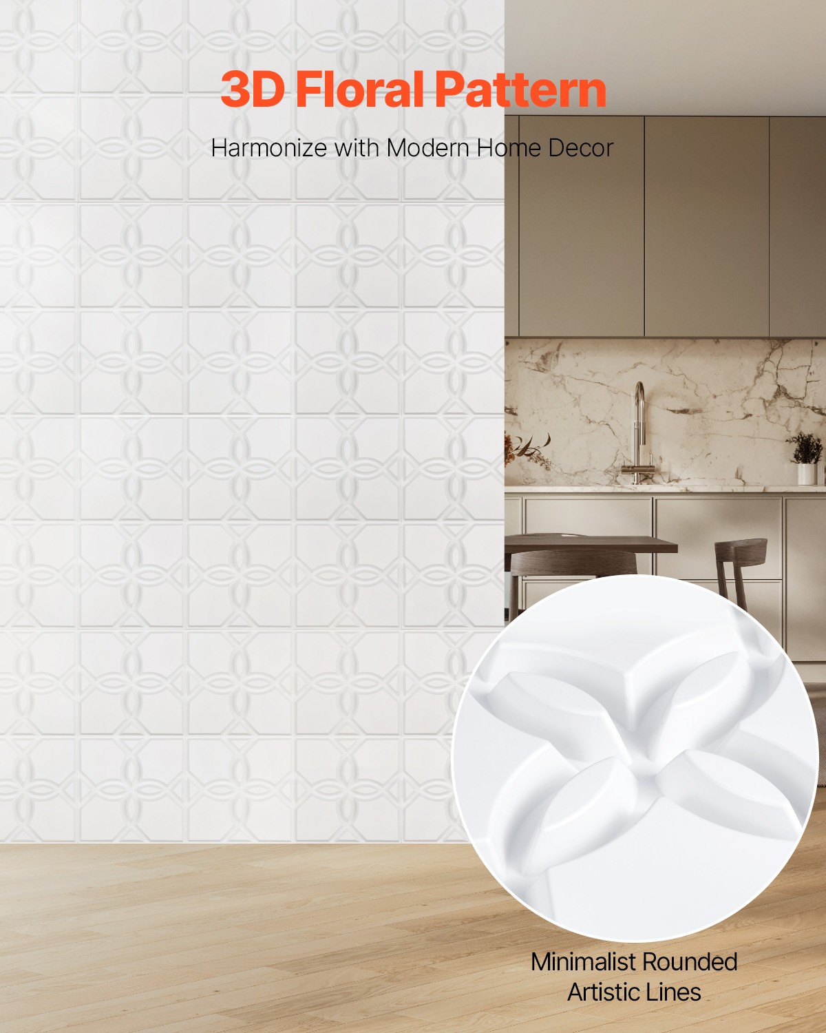 33 Pack White 3D Wall Panels Decorative PVC Tiles 11.8" X 11.81" Floral Design