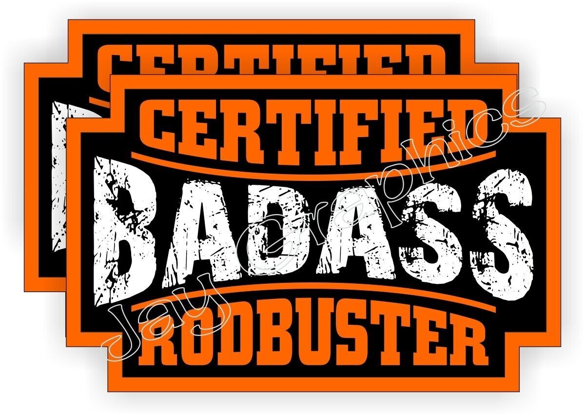 pair – Badass RODBUSTER Vinyl Funny Hard Hat Helmet Sticker Decal