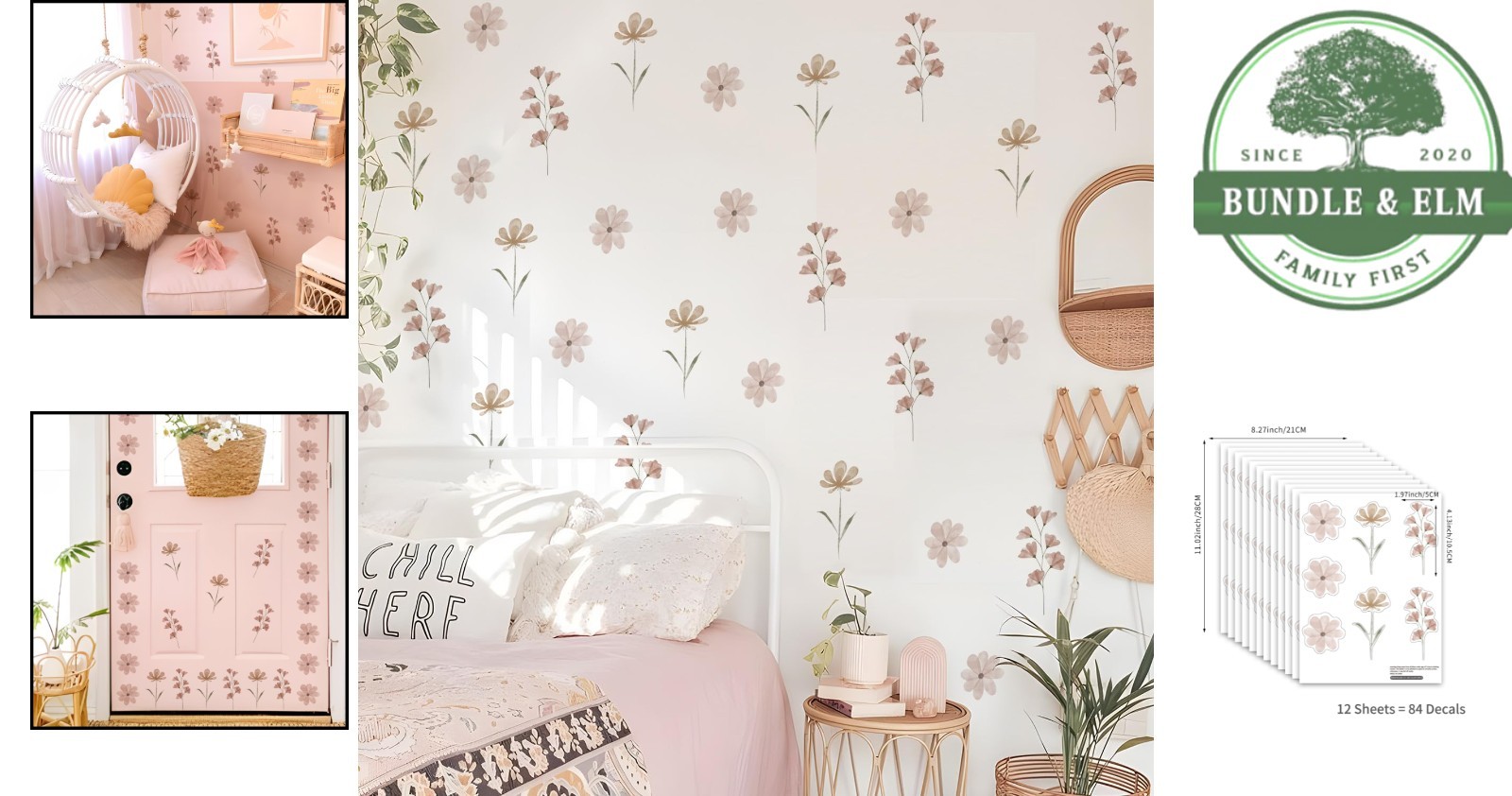 Daisy Wall Stickers, 84 PCS High Coverage Peel and Stick Decor for Living Spaces