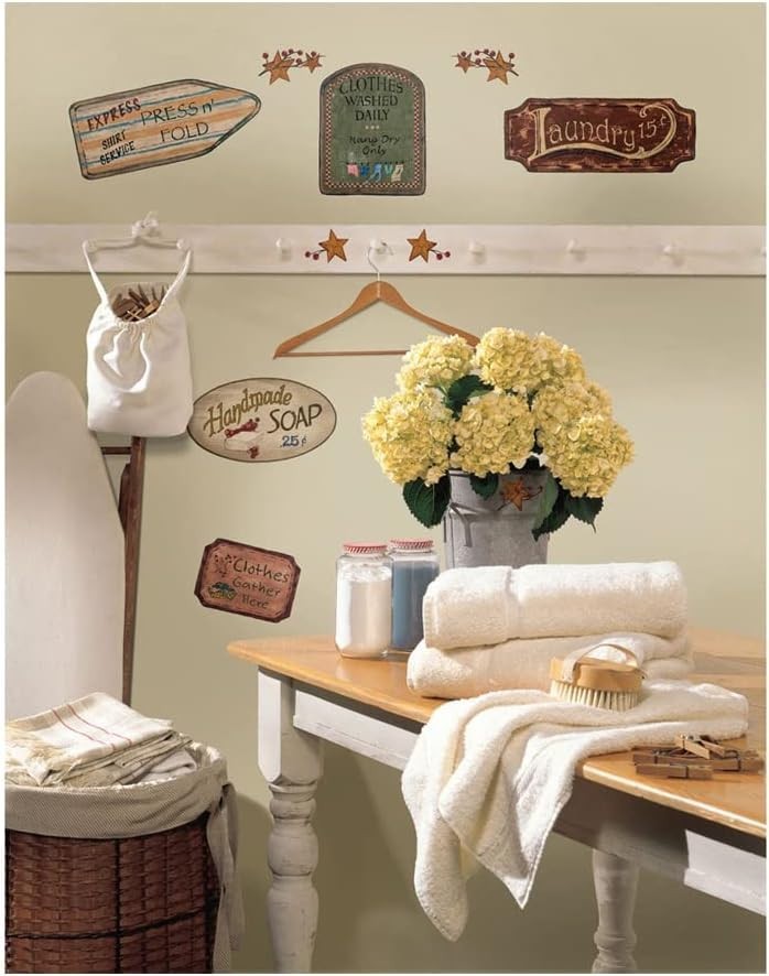Country Farmhouse Wall Decals – Rustic Peel & Stick Laundry Room & Kitchen Signs