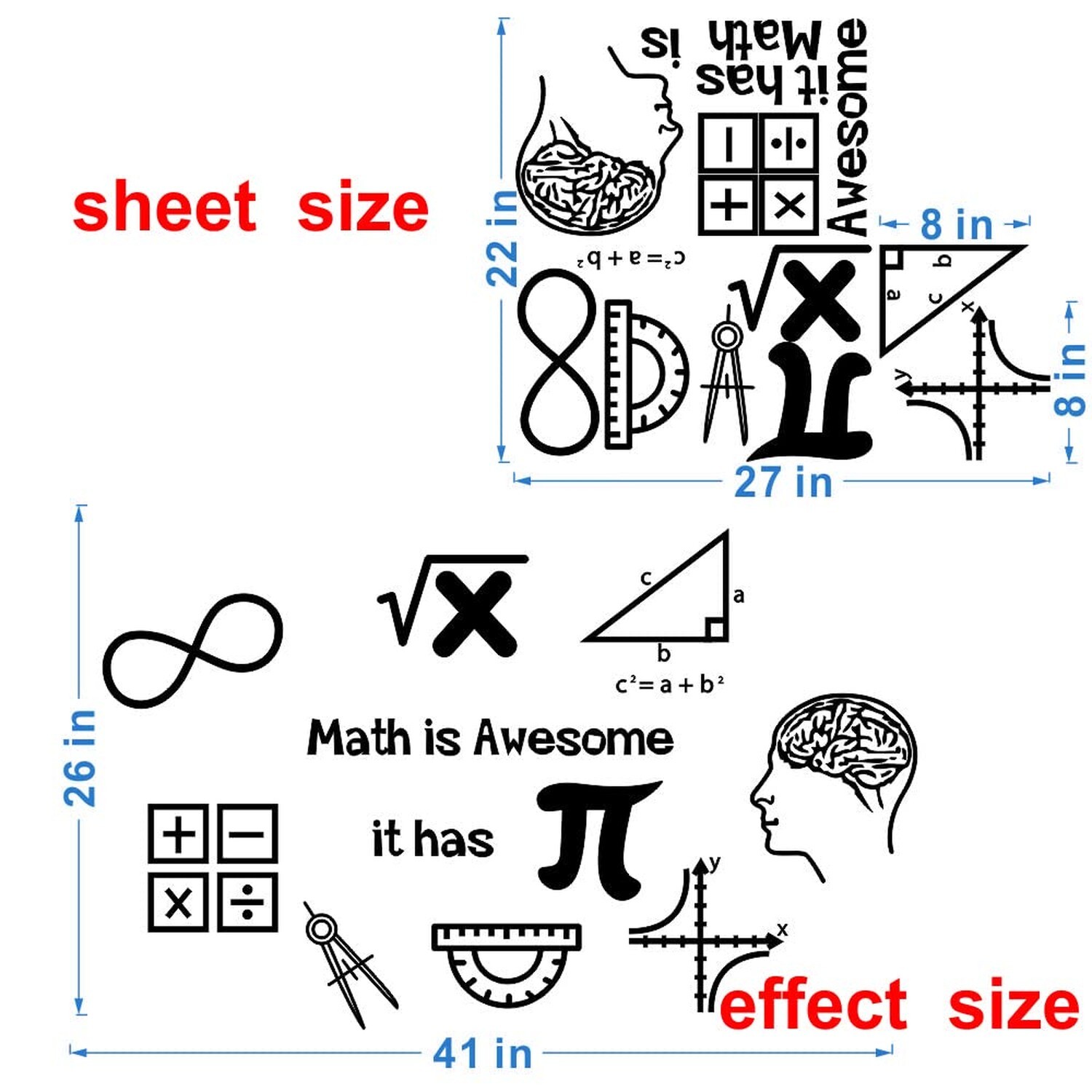 Math Wall Decal Math is Awesome Removable Vinyl Stickers Classroom Students M…