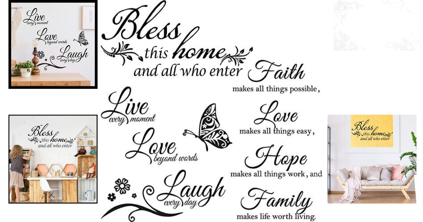 Vinyl Wall Quote Stickers Love Faith Hope Family Biblical Inspirational Decals