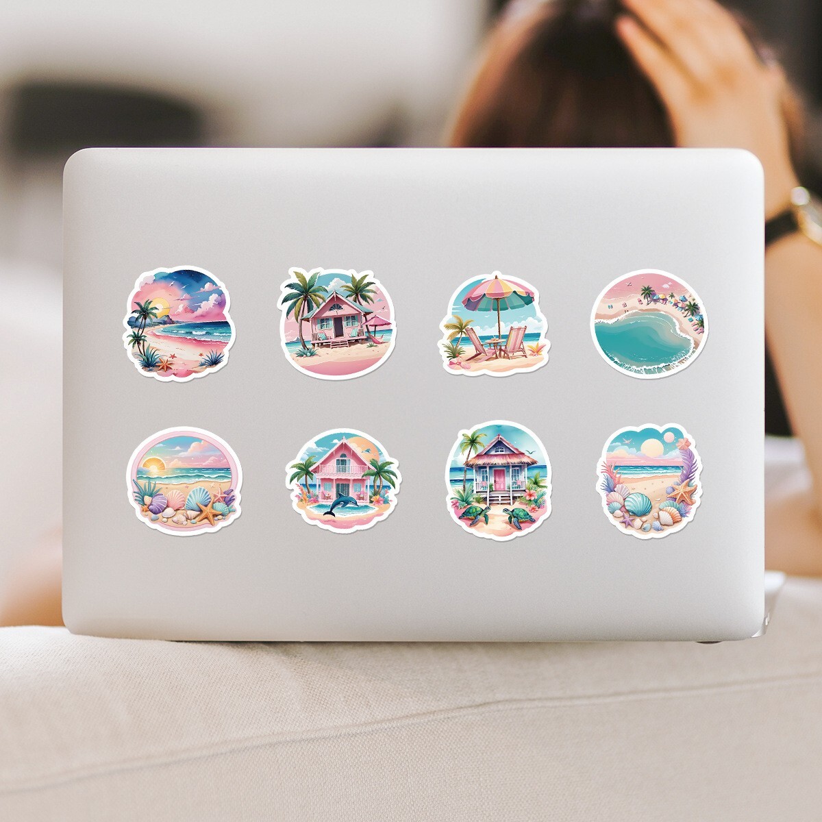 50pcs Waterproof Vinyl Stickers Summer Vacation Beach Tree Luggage Phone Laptop