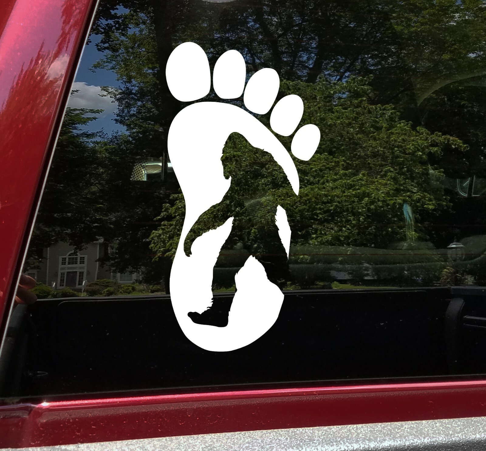 Bigfoot in Footprint Vinyl Decal V1 | Sasquatch PNW Hiking | Die Cut Sticker