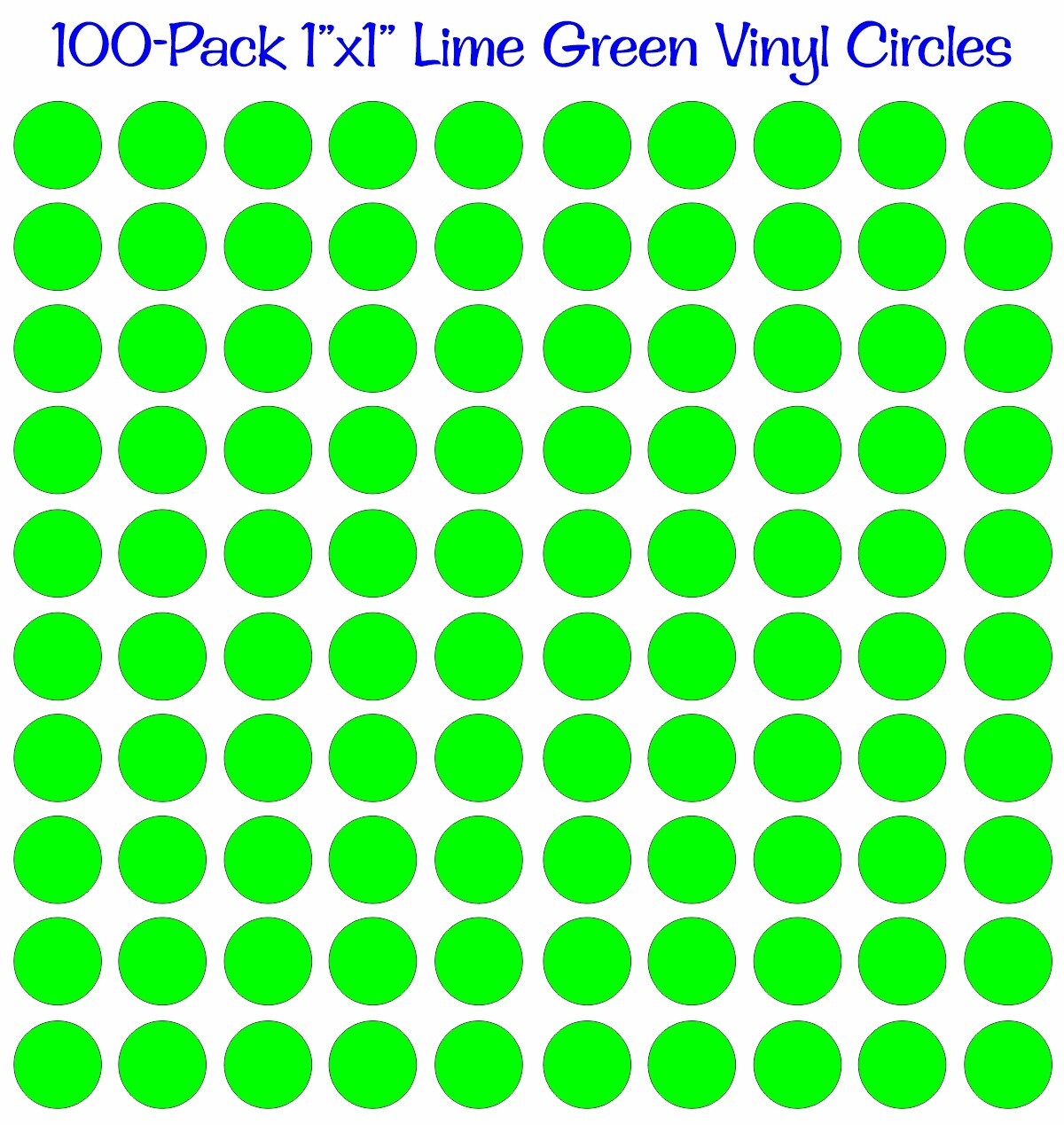 100 pack 1"x1" Diameter Round Lime Neon Green Vinyl Circles / Polka Dots Decals