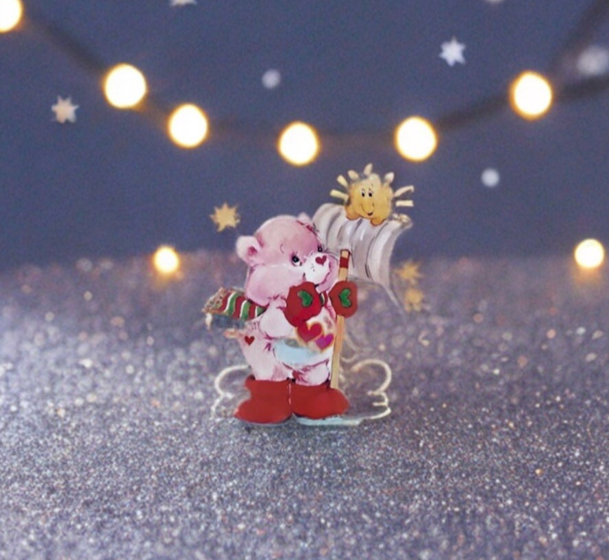 Care Bears Sticker, Holiday Carols, Clear Christmas Decal 3.5” Cheer Love A Lot