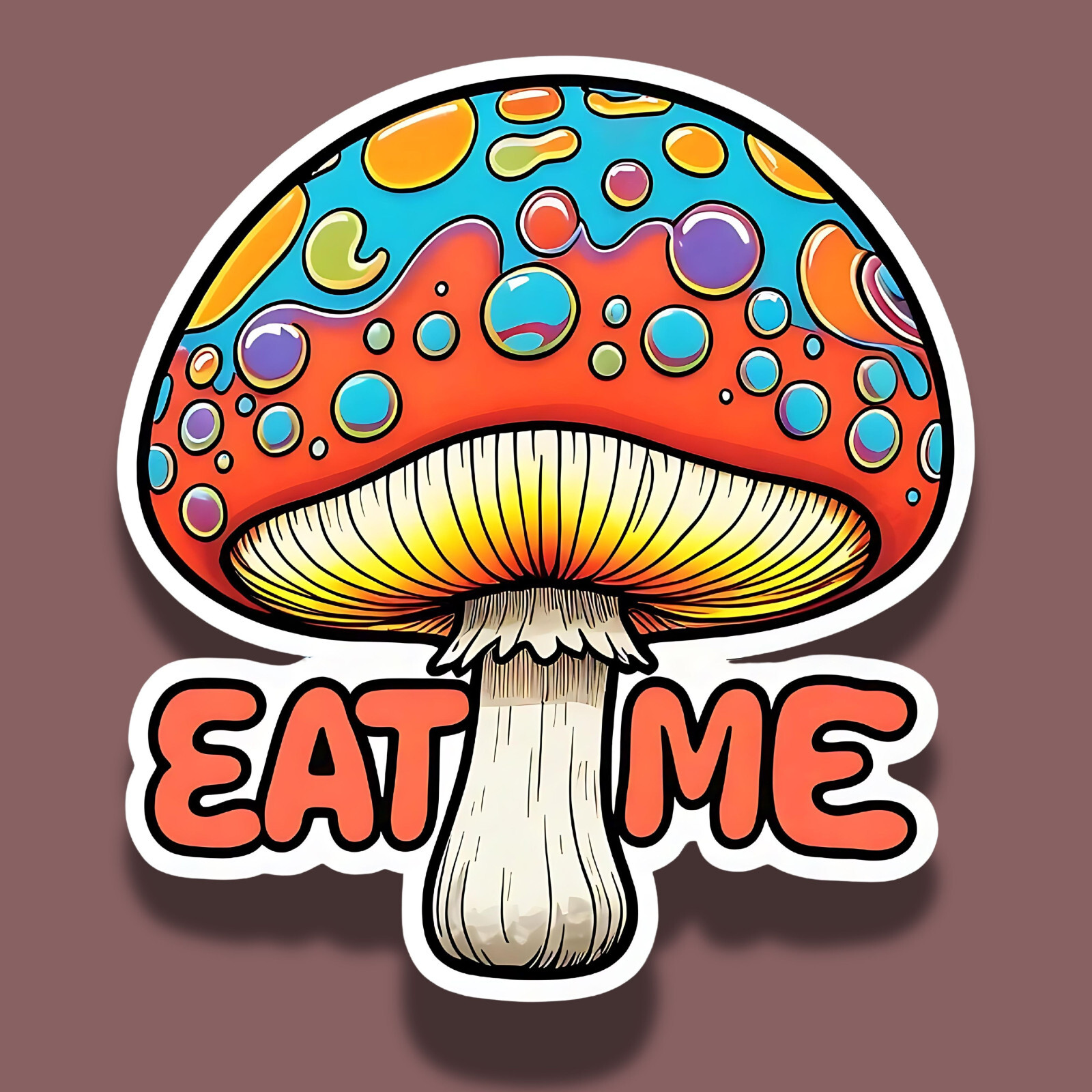 Eat Me Psychedelic Mushroom Funny 3" Vinyl Laminated Sticker