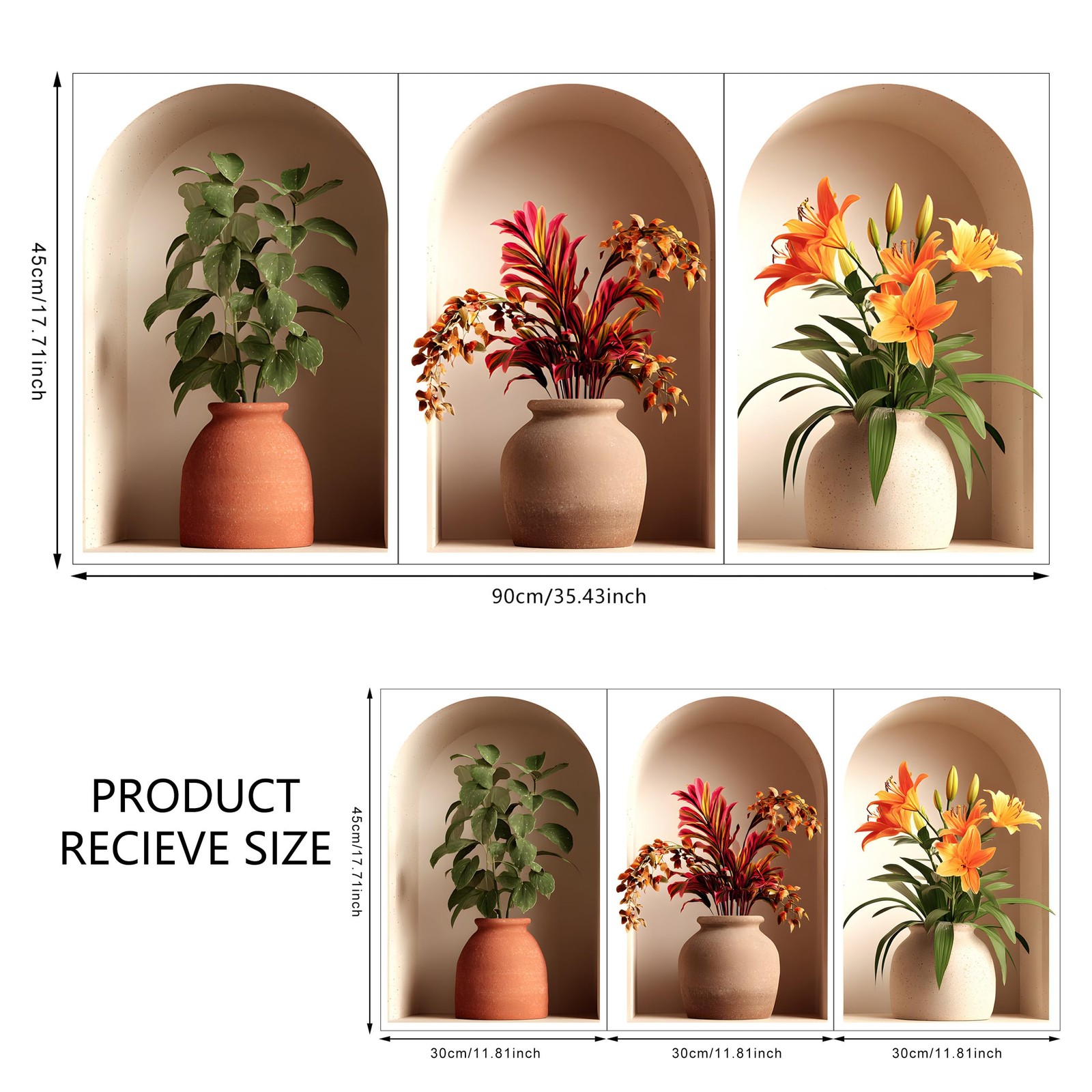 3D Potted Plants Wall Decal, Peel and Stick Green Plants Leaves Sticker Mural…