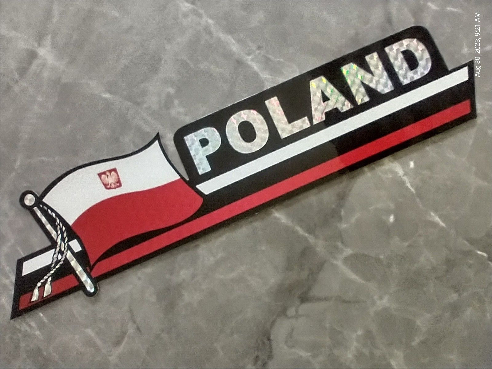 POLAND Flag Bumper Sticker 2.5"X12" Decal Metallic Prismic reflective